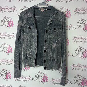Threads cardigan coat button up Gray Denim look Jacket stretchy hoodie